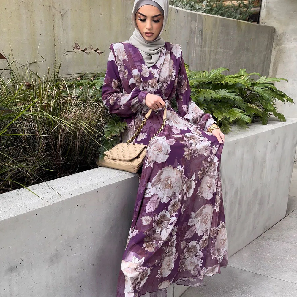 Muslimani Na Bližnjem Vzhodu Moda Elegantne Ženske Obleke Dubaj Turčija Proti-Vrat Tiskanja Ženski Plašč Islam Savdska Arabija Velike Robom Caftan Slike 1 