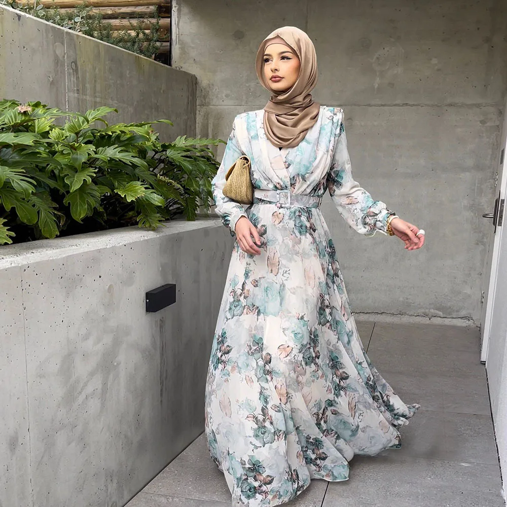 Muslimani Na Bližnjem Vzhodu Moda Elegantne Ženske Obleke Dubaj Turčija Proti-Vrat Tiskanja Ženski Plašč Islam Savdska Arabija Velike Robom Caftan Slike 2 