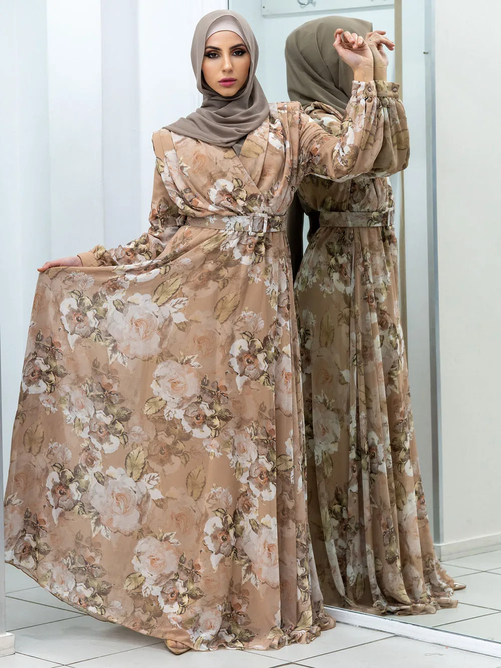 Muslimani Na Bližnjem Vzhodu Moda Elegantne Ženske Obleke Dubaj Turčija Proti-Vrat Tiskanja Ženski Plašč Islam Savdska Arabija Velike Robom Caftan Slike 3 