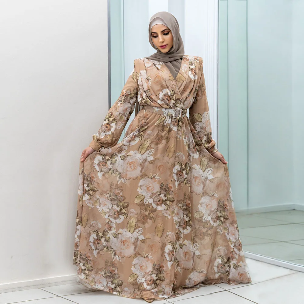 Muslimani Na Bližnjem Vzhodu Moda Elegantne Ženske Obleke Dubaj Turčija Proti-Vrat Tiskanja Ženski Plašč Islam Savdska Arabija Velike Robom Caftan Slike 5 